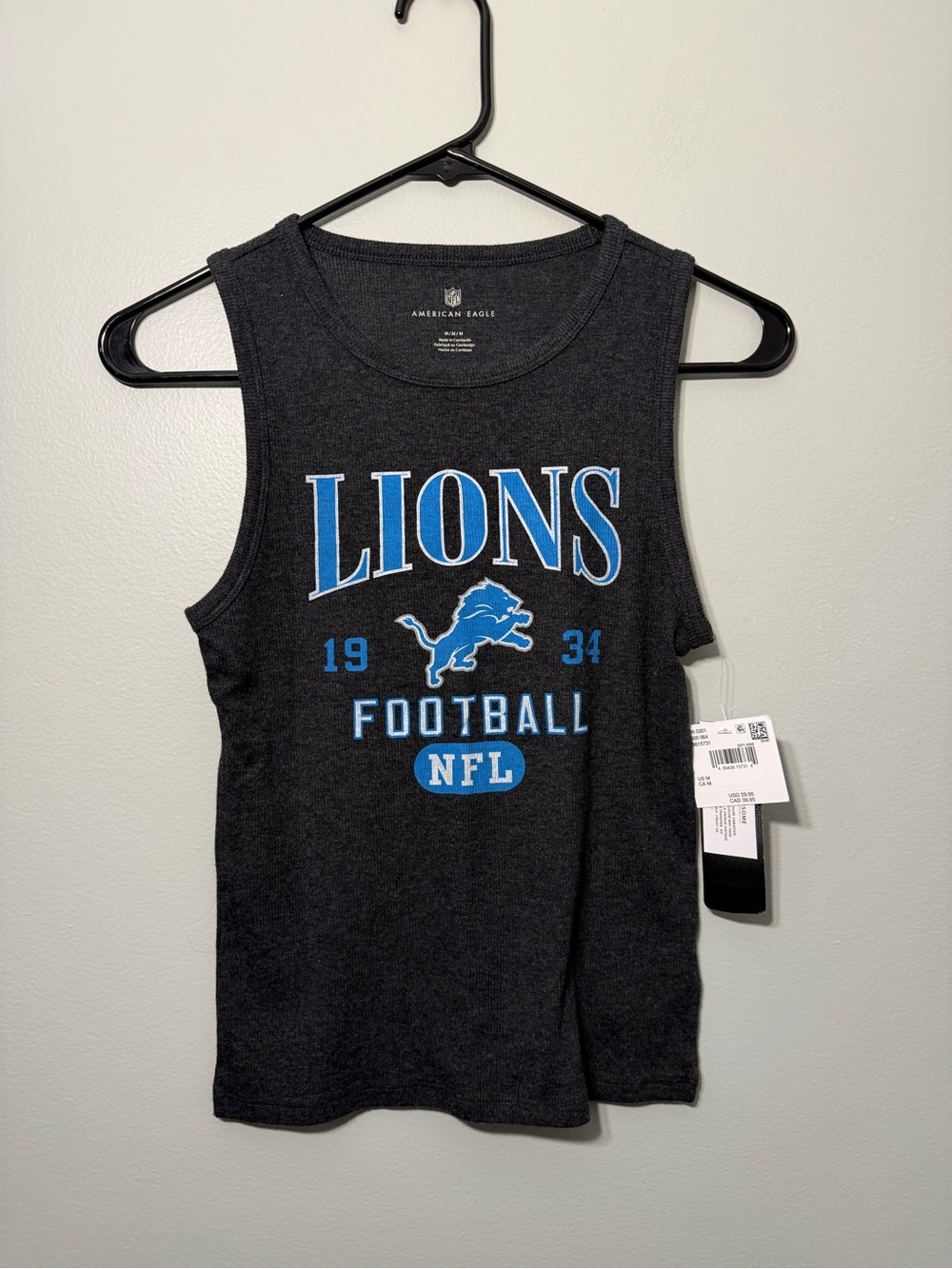American Eagle Outfitters Black Tank with Blue Detroit Lions Graphic